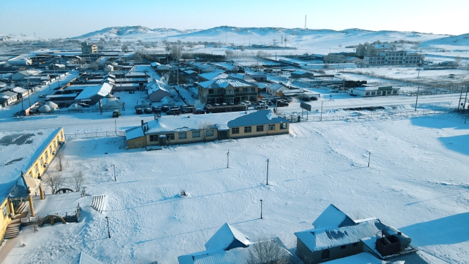 【4K】北方内蒙古下雪的村庄航拍
