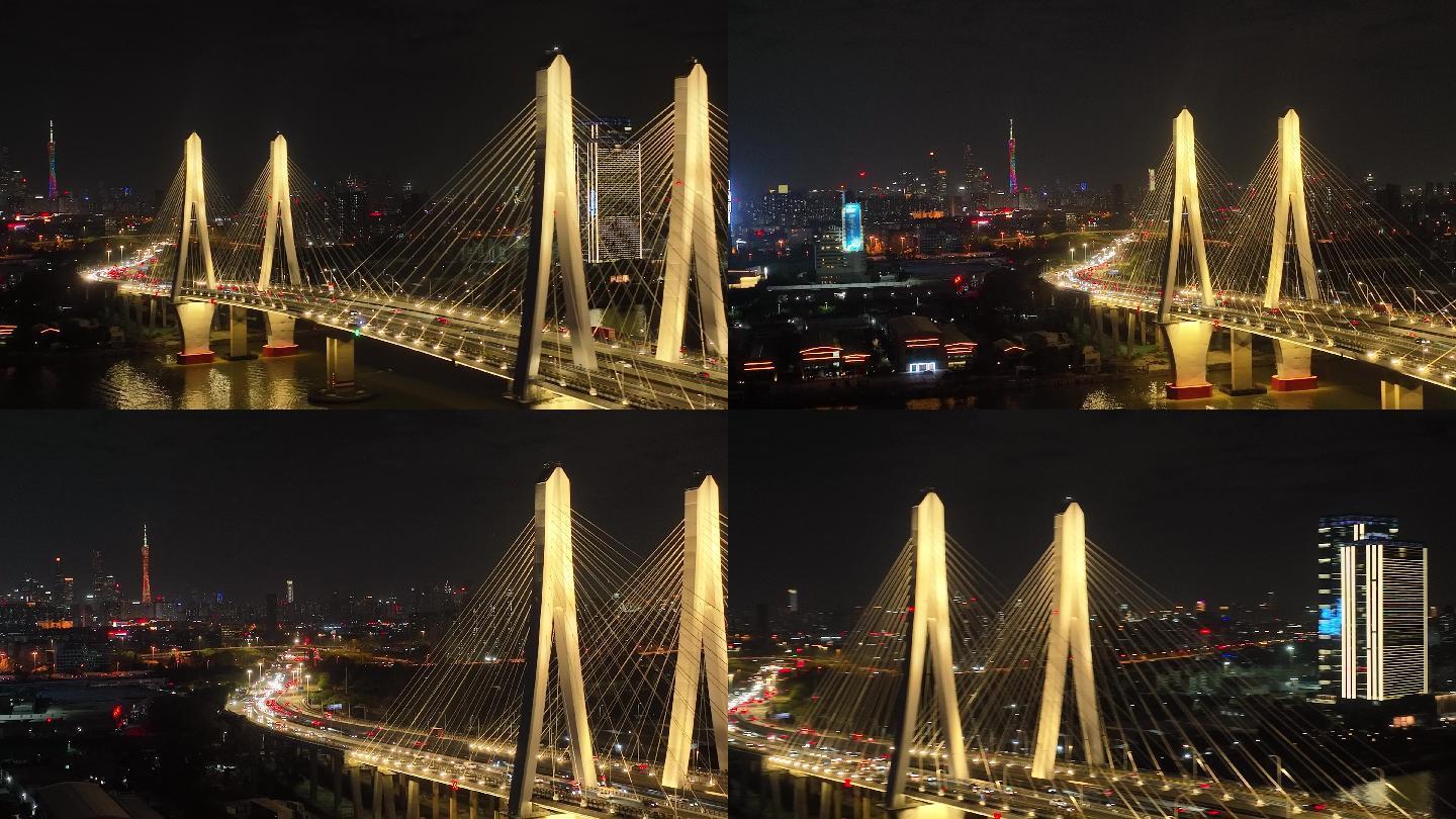 航拍5k广州洛溪大桥夜景全貌