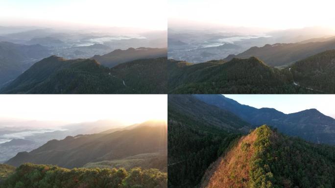 自然森林大山清晨日出航拍