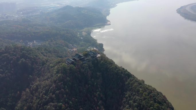 航拍湘江畔昭山古寺