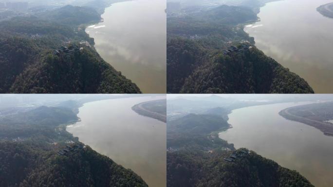 航拍湘江畔昭山古寺