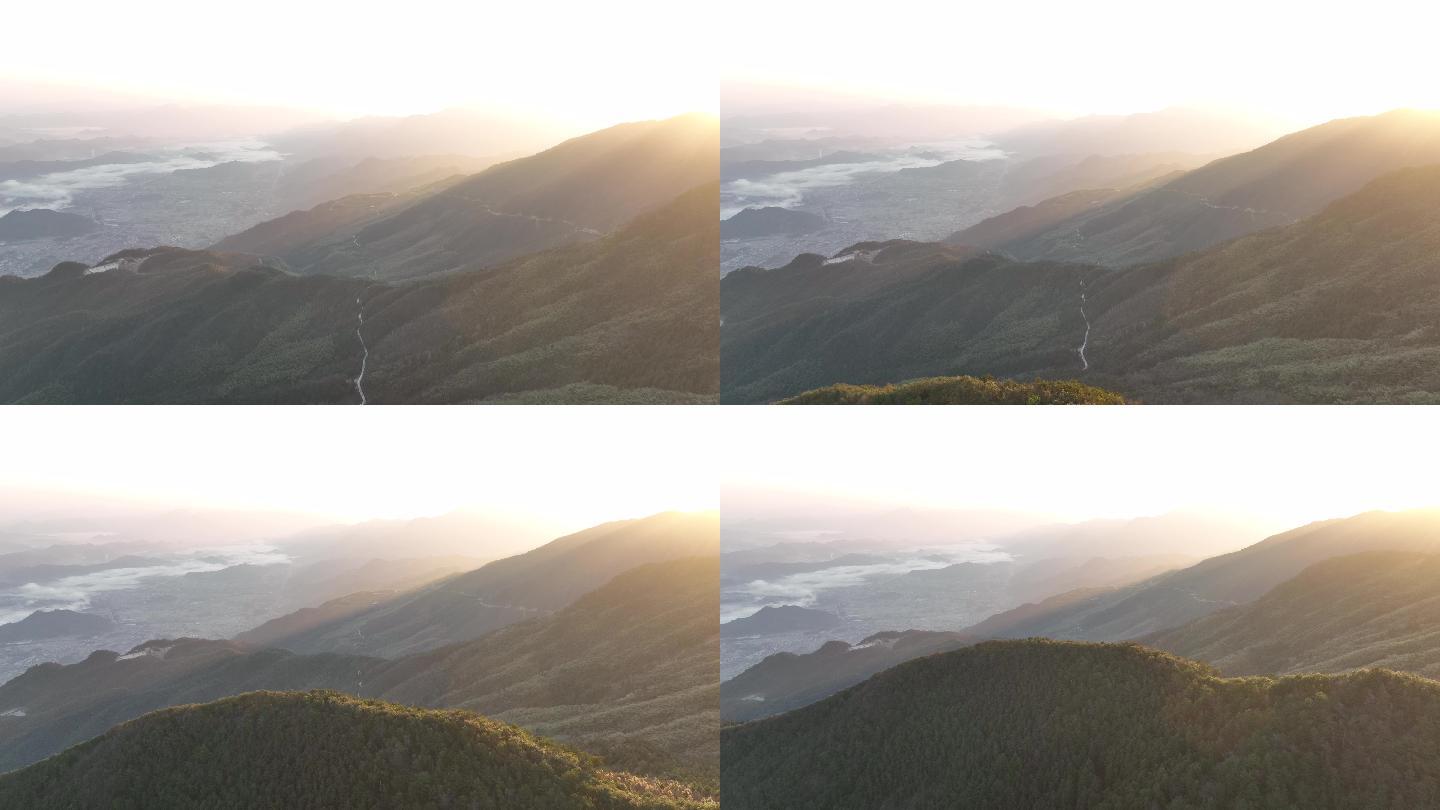 小镇森林大山清晨日出4K航拍