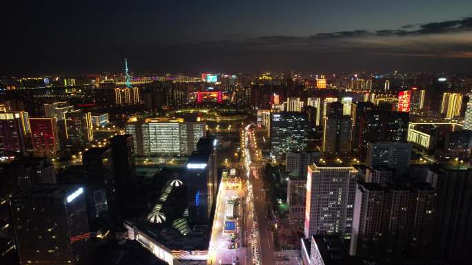 临沂孝河路晚霞航拍夜景