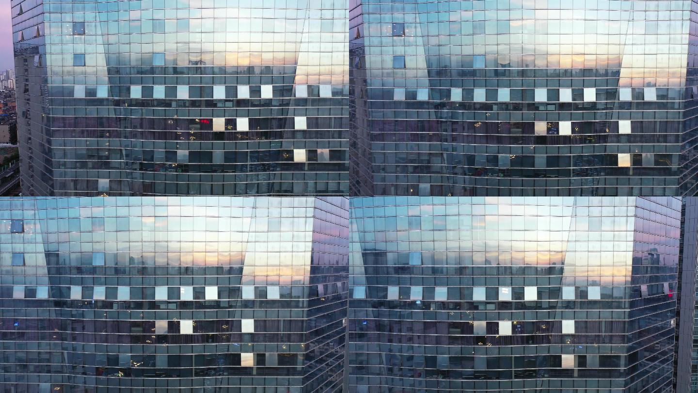 航拍高楼大厦的反光玻璃透视效果