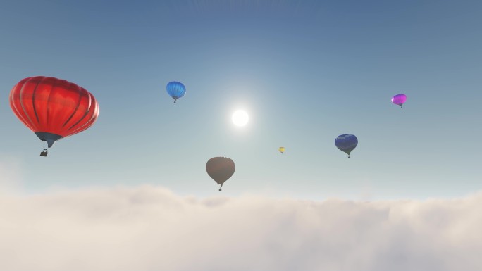 天空云端热气球动画