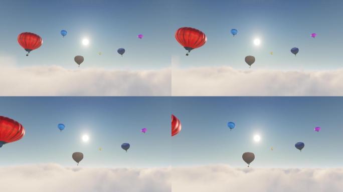 天空云端热气球动画