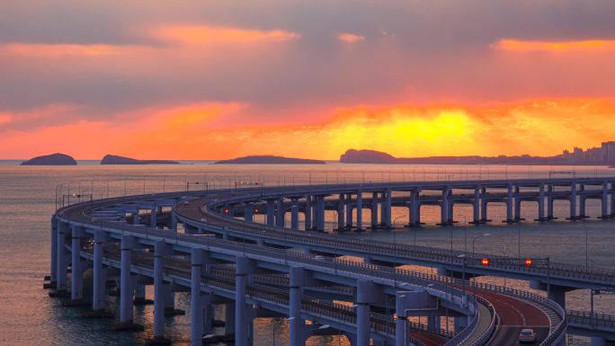 大连星海湾大桥夕阳延时