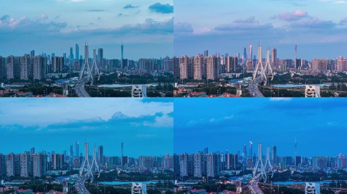 广州鹤洞大桥和城市天际线日转夜延时视频