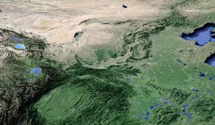 中国地图模型带16k颜色、高程、水系贴图