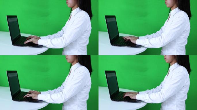 商务白领笔记本电脑打字绿幕抠图视频素材