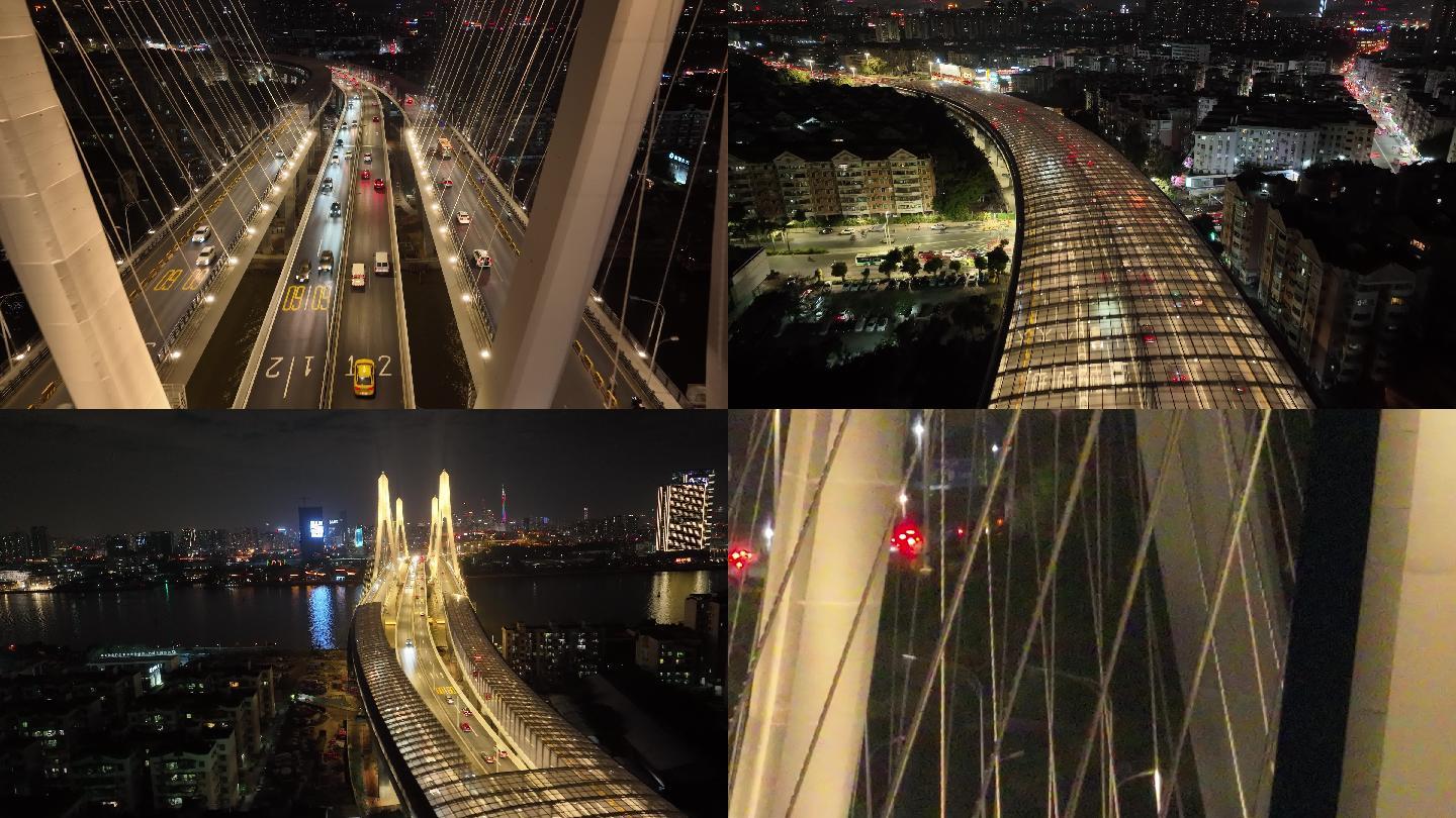 航拍5k广州洛溪大桥夜景