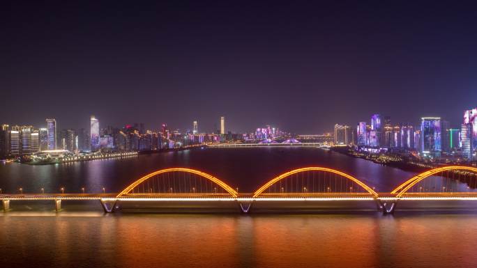 长沙福元路大桥夜景灯光秀航拍延时