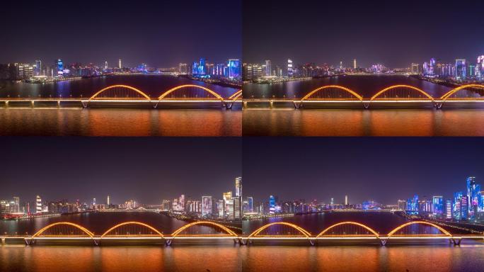长沙福元路大桥夜景灯光秀航拍延时