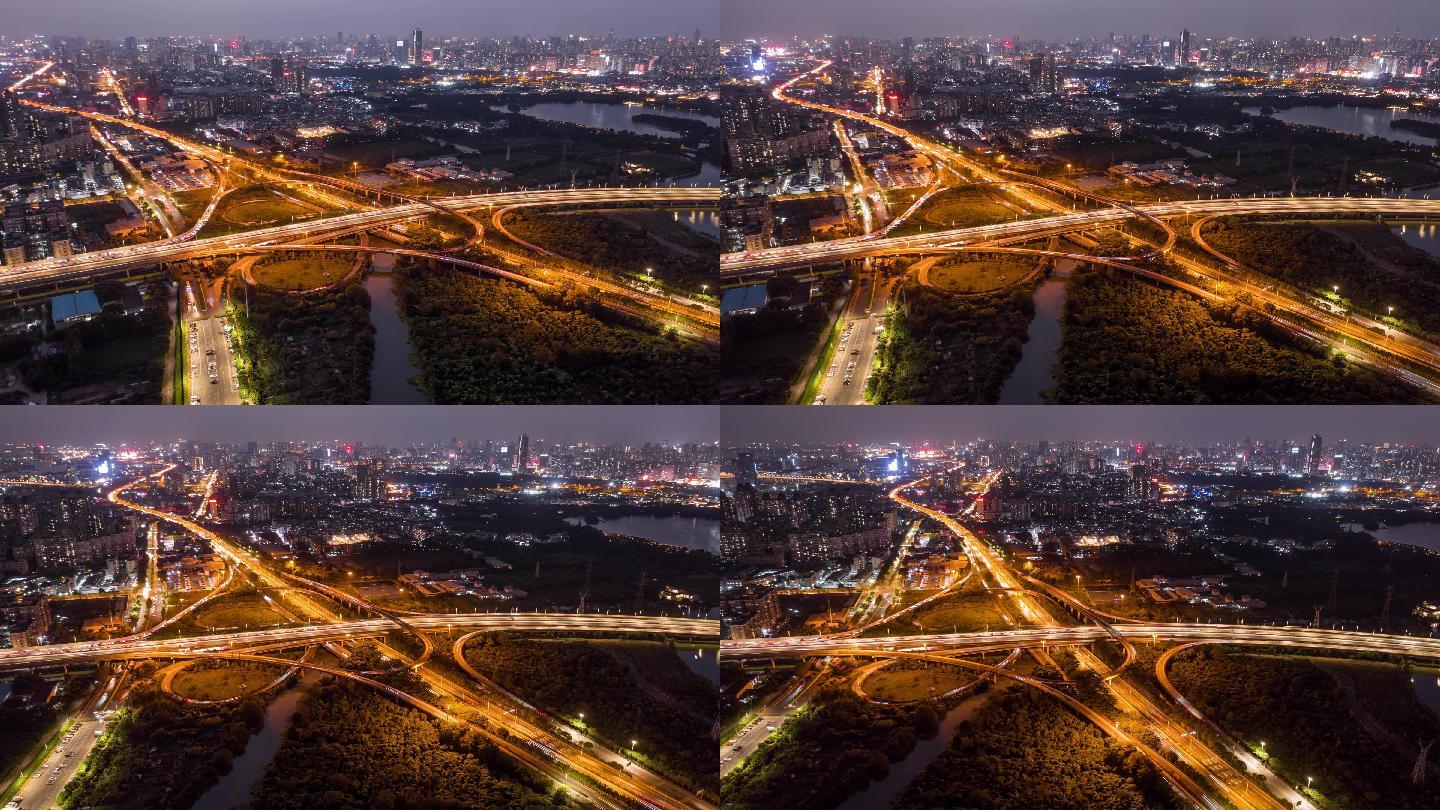 【4K航拍】现代城市立交桥夜景延时