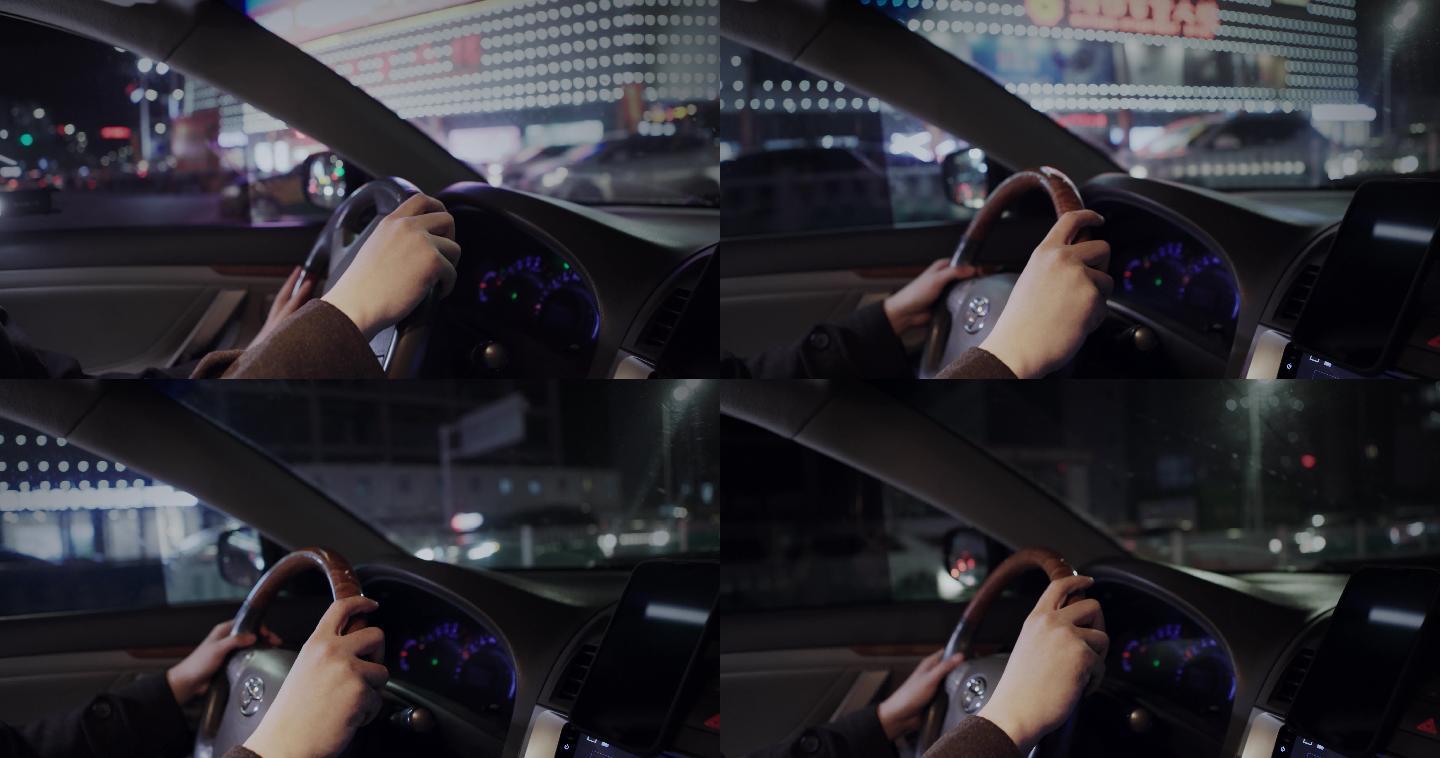 【8K正版素材】都市夜景开车转弯手中景