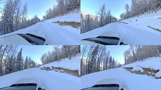 雪地中开车高清视频素材