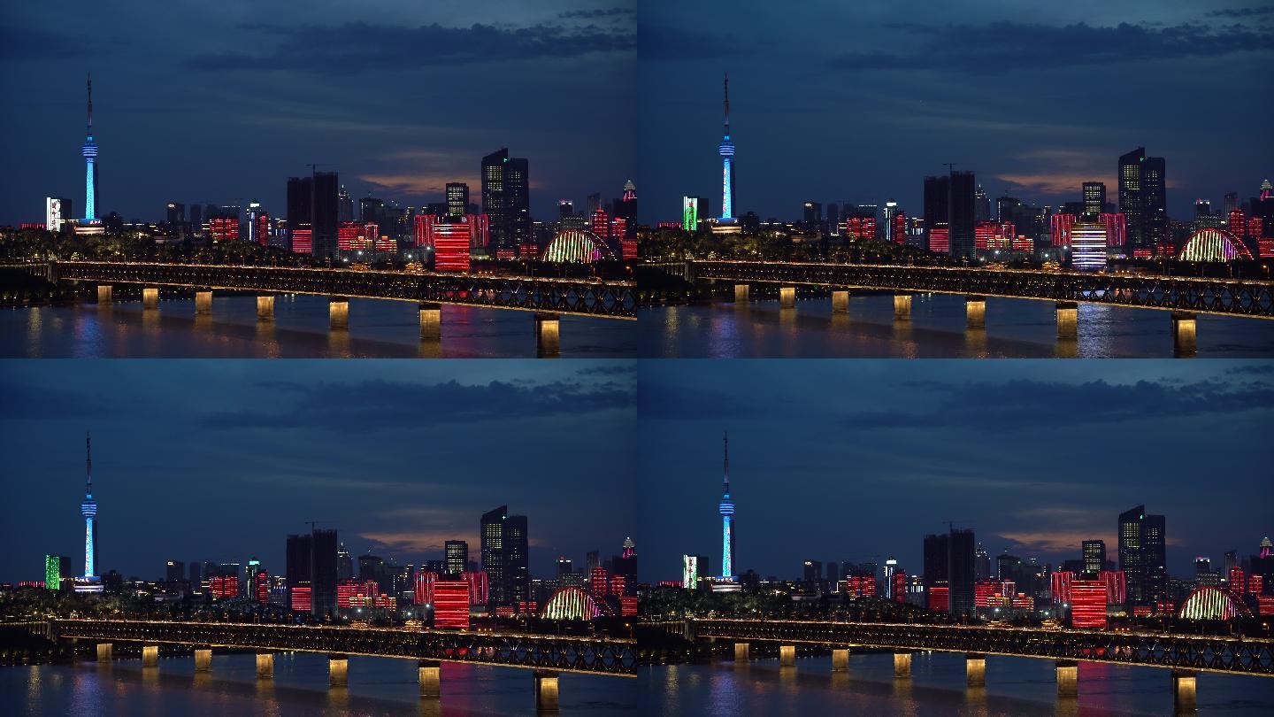 武汉长江大桥夜景灯光秀两江四岸4K视频