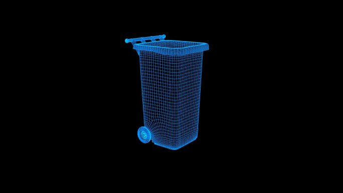 蓝色线框全息科技垃圾桶动画带通道