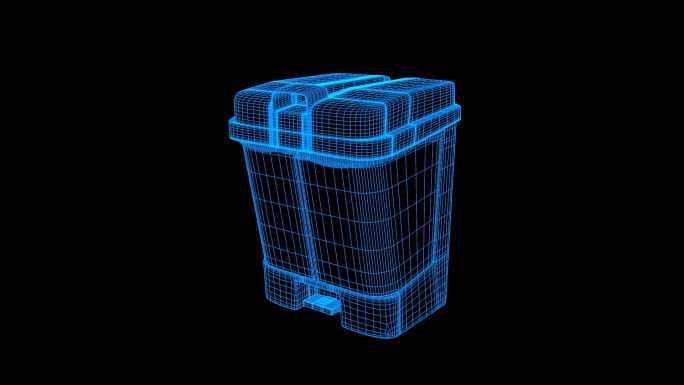 蓝色线框全息科技垃圾箱动画带通道