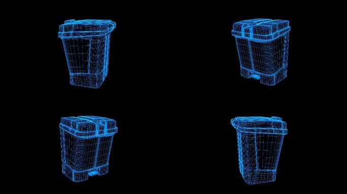 蓝色线框全息科技垃圾箱动画带通道
