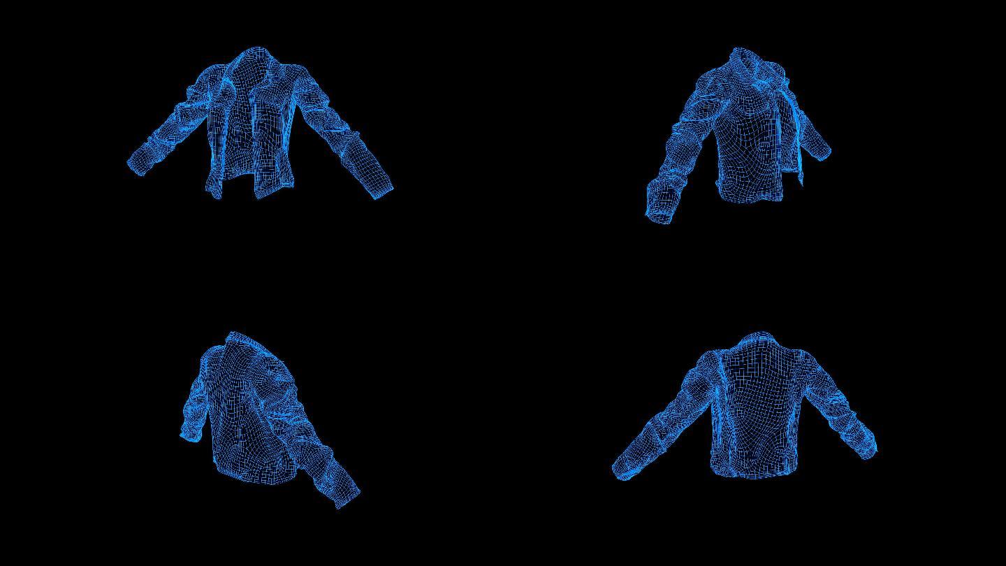 蓝色线框全息科技衣服外套动画带通道