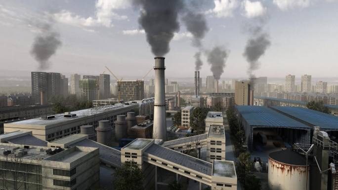 4k城市工业污染雾霾三维视频