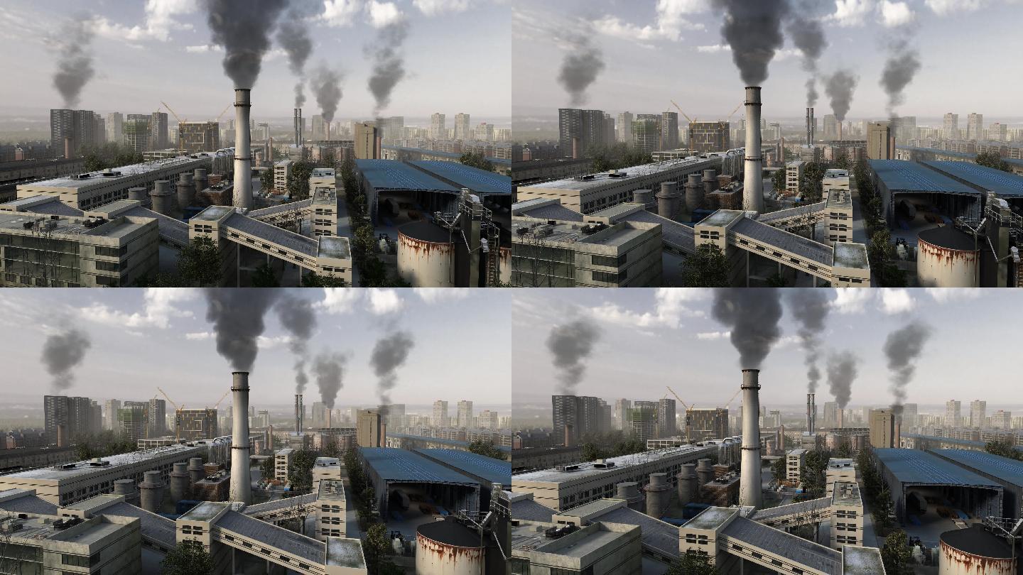 4k城市工业污染雾霾三维视频
