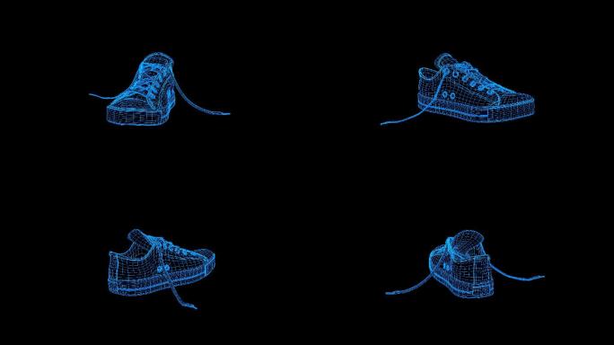 蓝色线框全息科技球鞋动画带通道