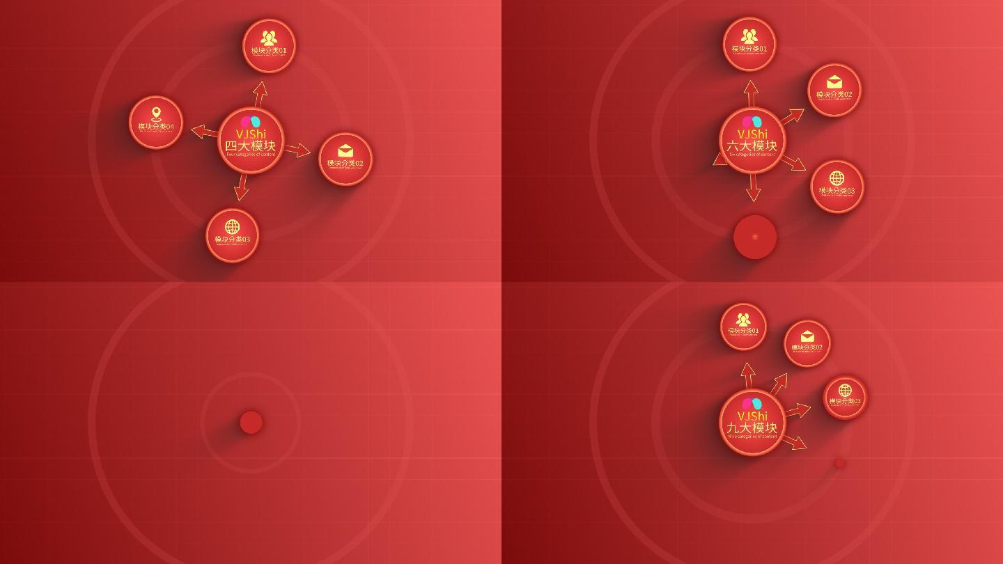 红色明亮分类展示-无插件-简洁分类模板