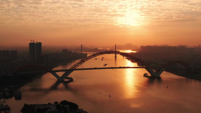 4k广州新光大桥日出航拍