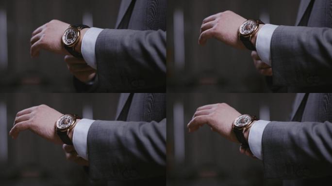 【8K正版素材】商务正装戴手表近景平拍