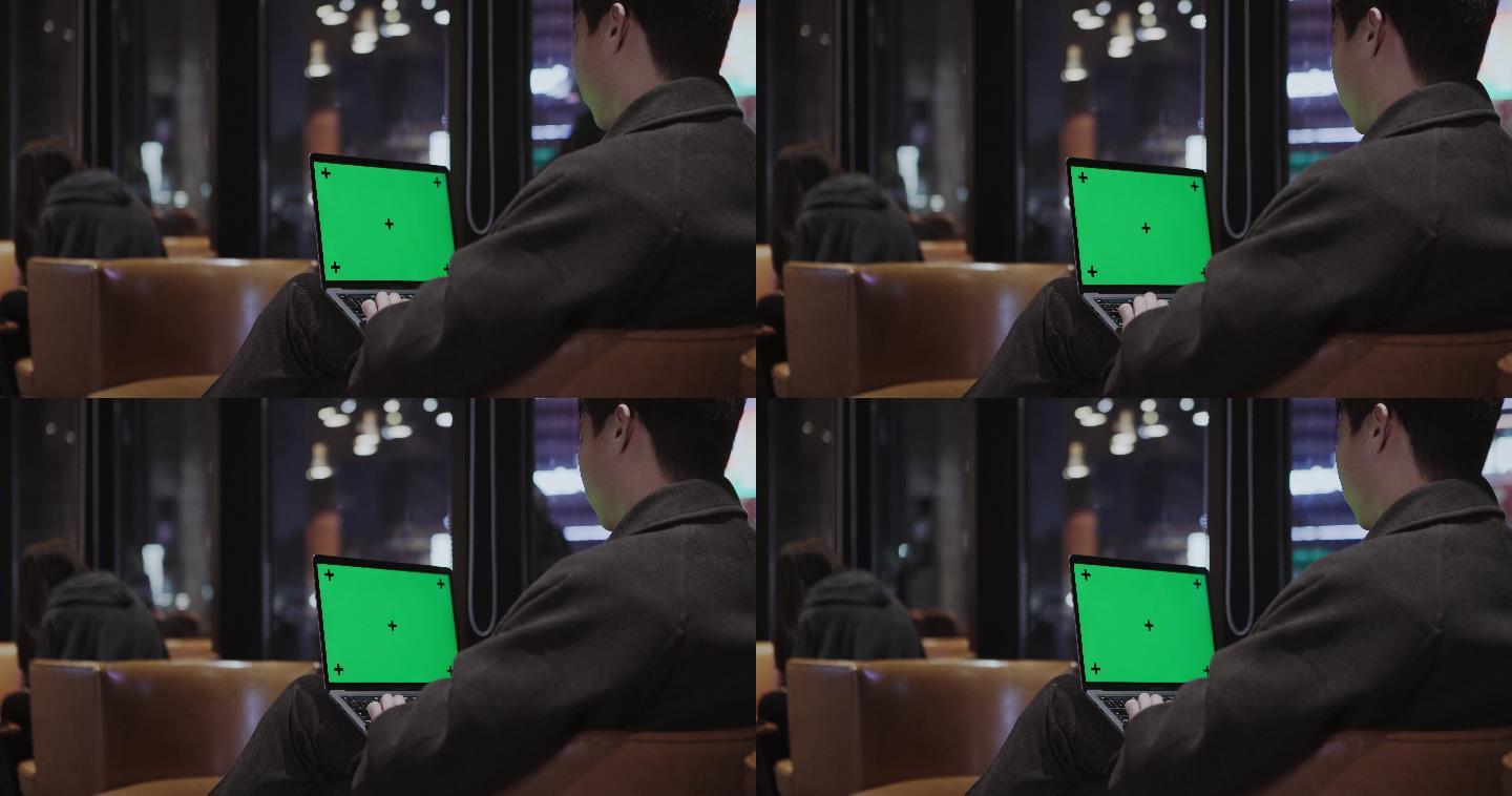 【8K正版素材】商务咖啡厅电脑打字绿屏