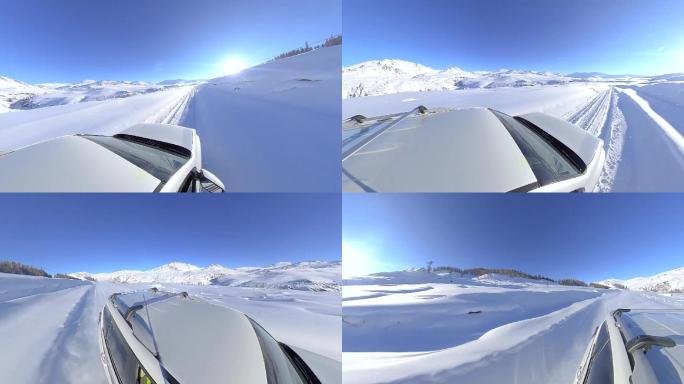 雪地中开车行驶高清视频素材