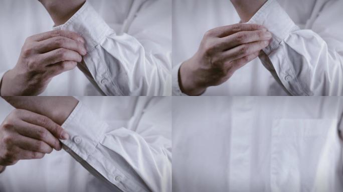 【8K正版素材】商务穿衬衫系扣子近景平拍