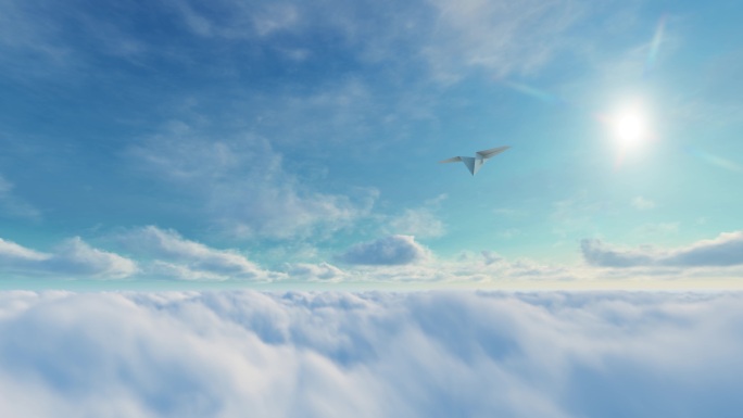 4K纸飞机飞行蓝天体积云
