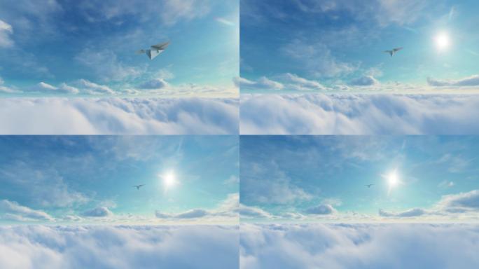 4K纸飞机飞行蓝天体积云
