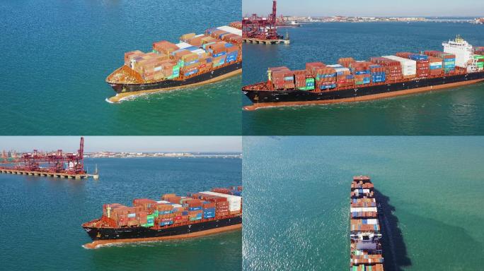 大海中航行的集装箱货轮航拍4K视频合集