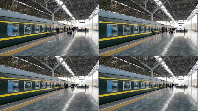 宜昌东站火车站旅客乘坐绿皮火车硬卧铺列车