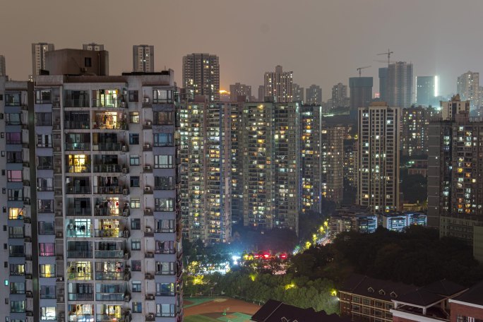 万家灯火城市高楼夜景延时