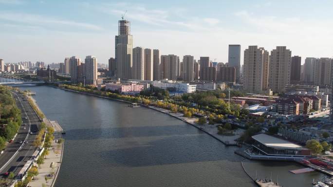 原创天津城市4K航拍实拍镜头棉三