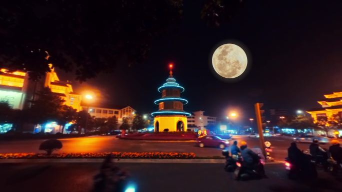 扬州市地标形象建筑文昌阁夜景延时摄影