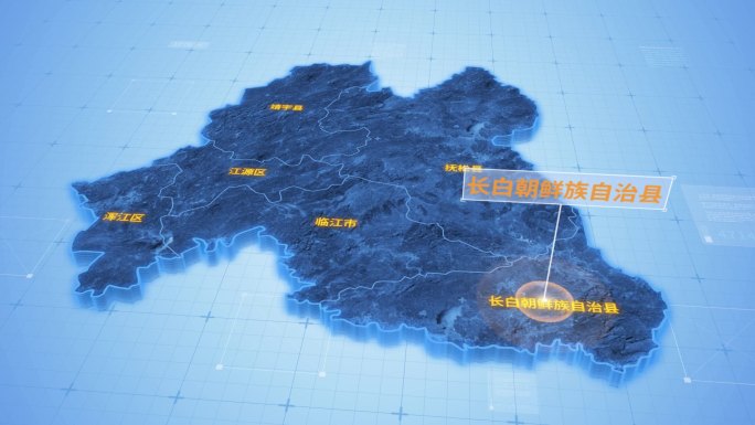 白山市长白朝鲜族自治县三维科技感地图