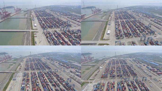 航拍宁波海港港口保税区4K集装箱高清货轮