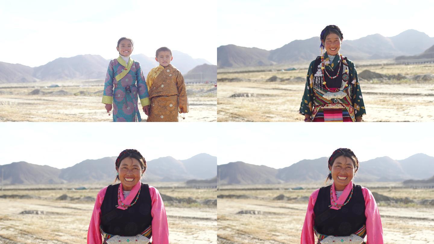 藏族藏区高原雪域妇女儿童快乐笑脸幸福藏民