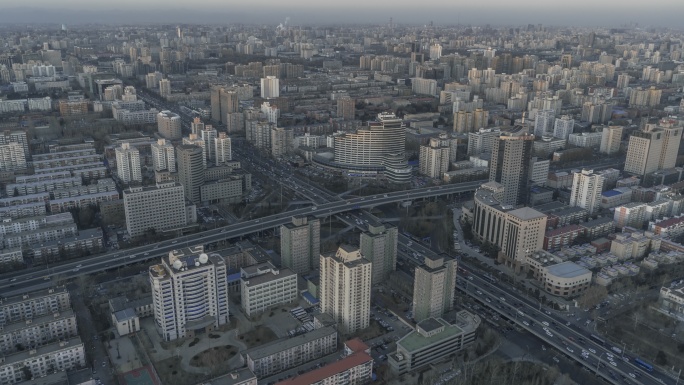 北京鸟瞰高楼与车流日转夜延时摄影