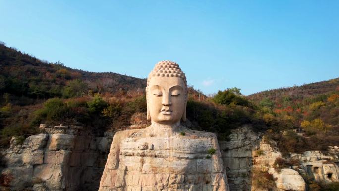 航拍山西太原蒙山大佛渐远