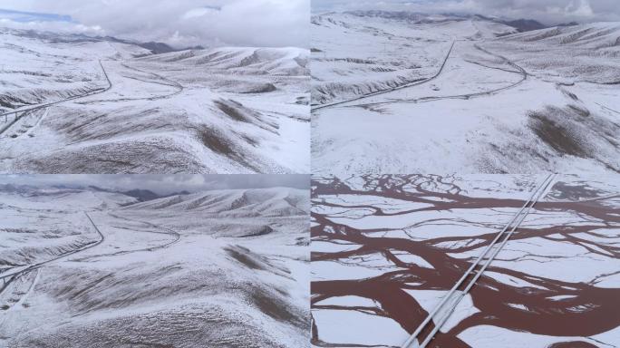 青藏公路铁路冬天