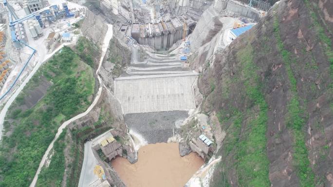 白鹤滩水电站大坝下游高清航拍