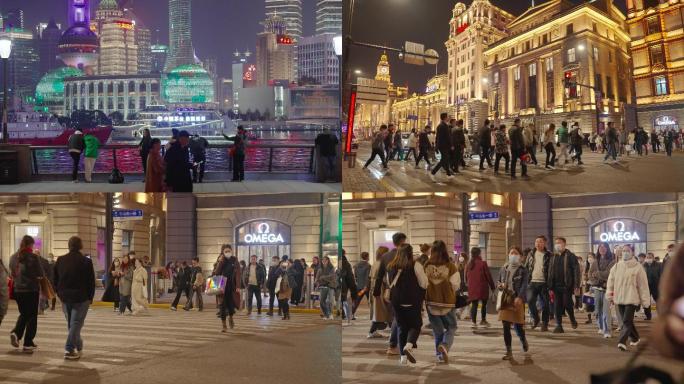 上海外滩夜景人流升格4K