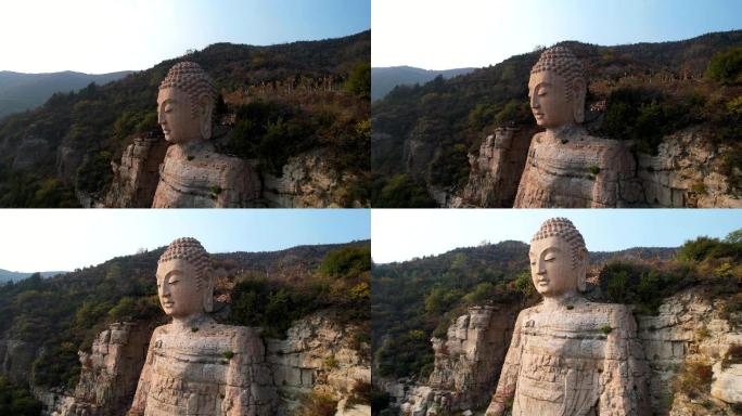 航拍山西太原蒙山大佛旋转下降